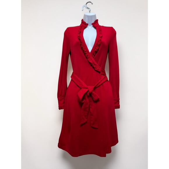 Diane Von Furstenberg Volante FLAW Wool Deep V Neck Pocket Wrap Dress Size 10 - Picture 2 of 14